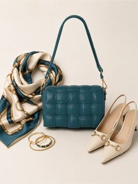 Chiara Ferretti Genuine Italian Leather Woven Bag – Teal – Made in Italy 🇮🇹